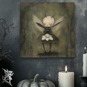 Gotische fee & witte bloem Dark Fantasy Vierkante Klok