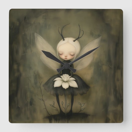 Gotische fee & witte bloem Dark Fantasy Vierkante Klok (Voorkant)