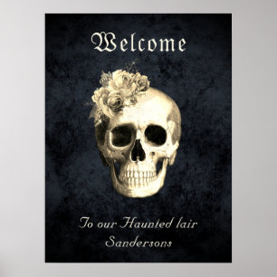 Gotische Floral Skull Rozen gepersonaliseerd Hallo Poster