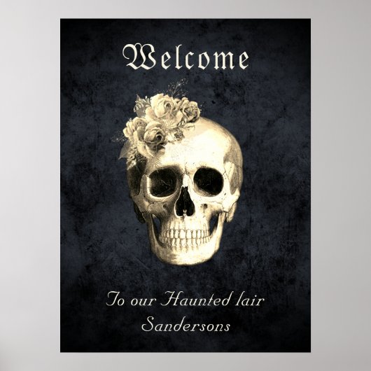 Gotische Floral Skull Rozen gepersonaliseerd Hallo Poster (Voorkant)