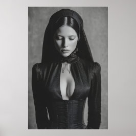 Gotische Fluwelen Gekapte Portret Gesloten Ogen Poster