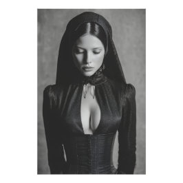 Gotische Fluwelen Kapmantel Gesloten Ogen Portret Foto Afdruk