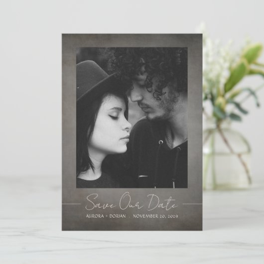 Gotische foto bruiloft Save the Date Kaart (Staand voorkant)