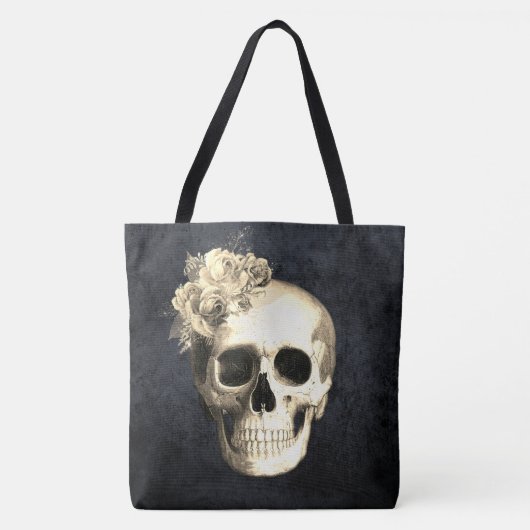 Gotische Galm Bloemen Schedel Tote Bag (Voorkant)
