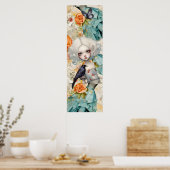 Gotische geïnspireerde blauwe jurk perzik bloemen  poster (Keuken)