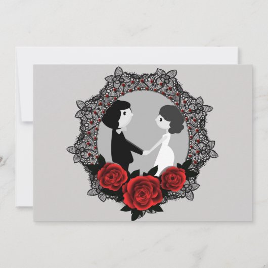 Gotische Gejewelde Rozen Kant Cameo RSVP Kaart (Achterkant)