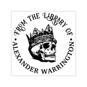 Gotische gekroonde menselijke schedel bibliotheek   zelfinktende stempel