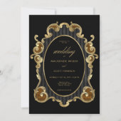 Gotische Gestreepte Damask Zwart Goud Lijst Tweezi Kaart (Voorkant)