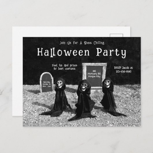 Gotische Ghouls op begraafplaats Halloween Party Uitnodiging Briefkaart (Voorkant / Achterkant)