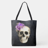 Gotische Glam Schedel Paarse Rozen Halloween Tote Bag (Achterkant)