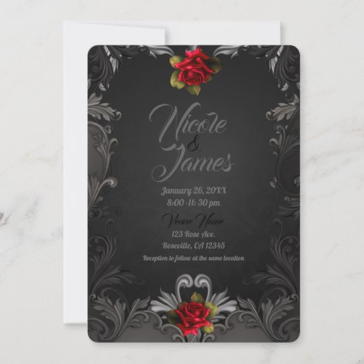 Gotische Glamour Red Rose Black Sierbruiloft Kaart (Voorkant)
