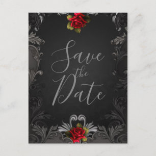 Gotische Glamour Red Rose Sierlijke Save the Date Aankondigingskaart