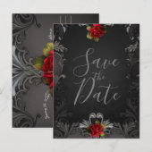 Gotische Glamour Red Rose Sierlijke Save the Date Aankondigingskaart (Voorkant / Achterkant)