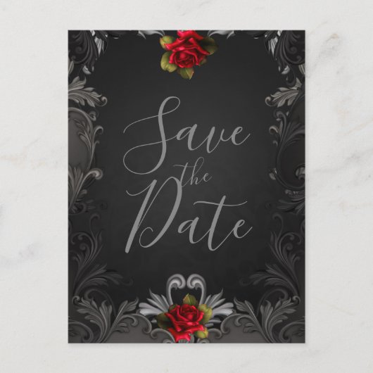 Gotische Glamour Red Rose Sierlijke Save the Date Aankondigingskaart (Voorkant)