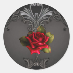 Gotische Glamour Rode Roos Zwarte Sierglamour Ronde Sticker
