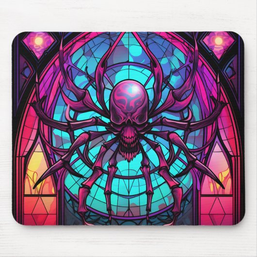 Gotische Glas-in-Lood Skull Spider Muismat (Voorkant)