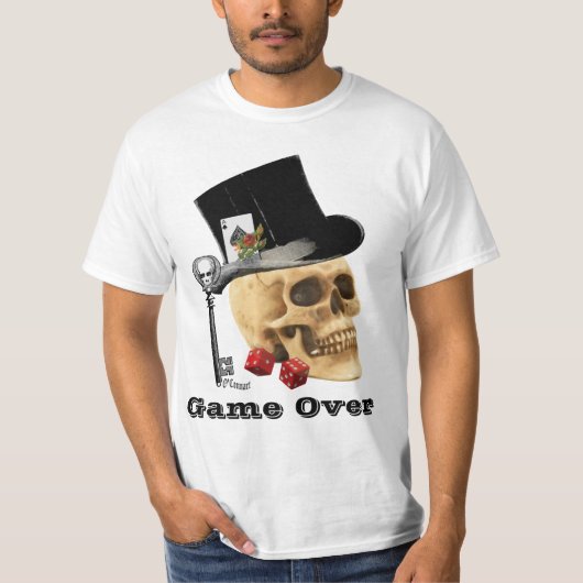Gotische gokschedel, game over t-shirt (Voorkant)