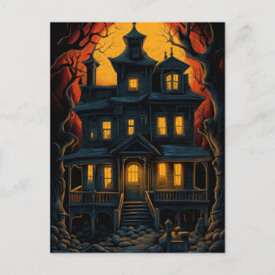 Gotische Gothic griezelig groot huis bij Night Bri Briefkaart