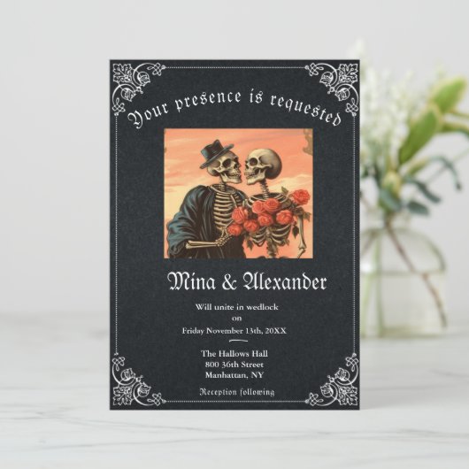 Gotische Gothic Skelet QR code Bruiloft (Staand voorkant)