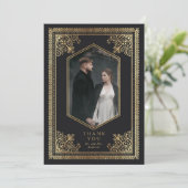  Gotische Goud Victoriaans Trouwfoto Bedankkaart (Staand voorkant)
