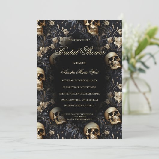 Gotische gouden bloemschedels Moody Vrijgezellenfe Kaart (Staand voorkant)