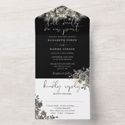 Gotische gouden en witte bloemenslingerlichtjes br all in one uitnodiging (Binnen)