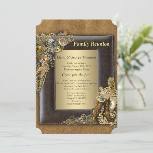 Gotische - Gouden Steampunk Familiereünie Kaart (Staand voorkant)