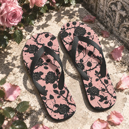 Gotische grafrozen roze & zwart teenslippers