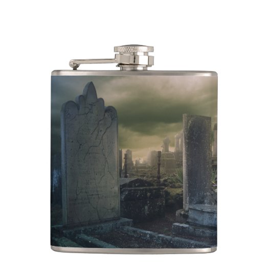 Gotische Graveyard Whiskey Flask Heupfles (Voorkant)