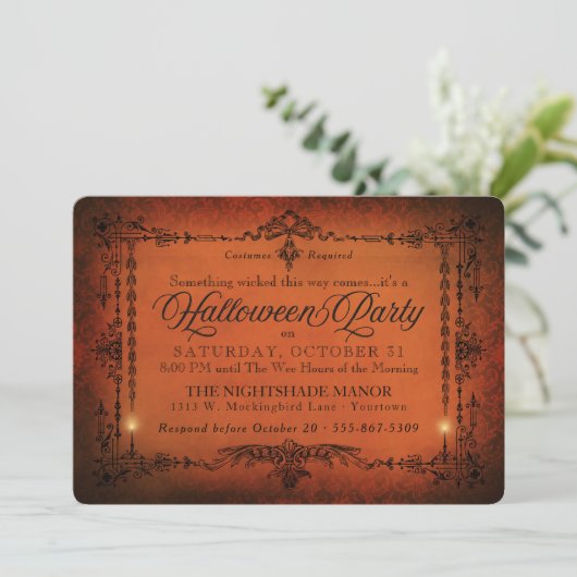 Gotische grens Halloween Party | Sinaasappel en zw Kaart (Staand voorkant)