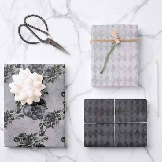 Gotische grijze stenen schedel inpakpapier vel (Voorkant)