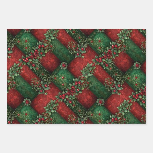 Gotische groene en rode kerst inpakpapier vel (Voorkant 3)