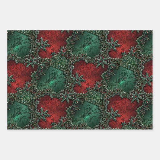 Gotische groene en rode kerst inpakpapier vel (Voorkant 2)