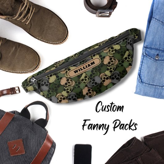 Gotische Groene Khaki Skulls Camouflage Mannen Heuptasje