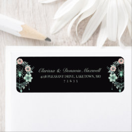 Gotische groene mint bloemenspinnenweb retouradres etiket