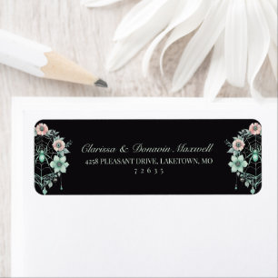 Gotische groene mint bloemenspinnenweb retouradres etiket