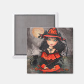 Gotische Grote Oog Halloween Heks Kat Art Magnet (Voorkant / Achterkant)