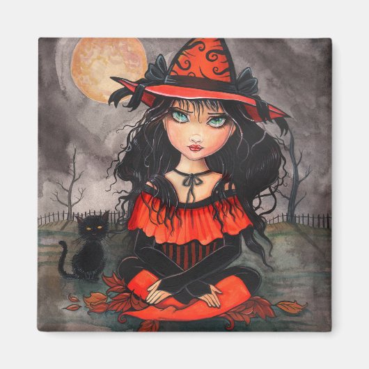 Gotische Grote Oog Halloween Heks Kat Art Magnet (Voorkant)