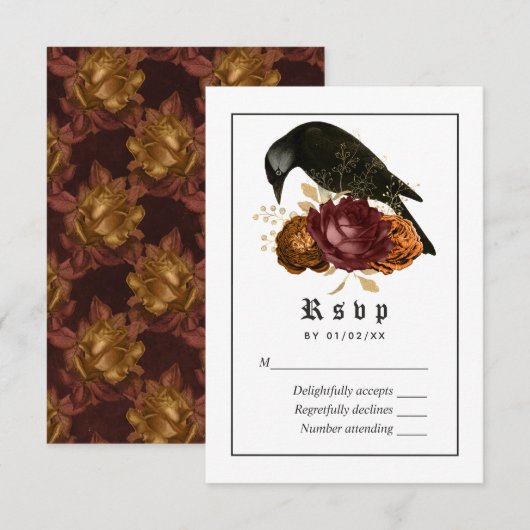 Gotische Grunge Raven Bruiloft RSVP Kaartje (Voorkant / Achterkant)
