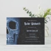 Gotische halfschedel zwarte baby boy shower uitnod kaart (Staand voorkant)