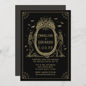 Gotische HalloWedding Goud Skelet Bruiloft Kaart (Voorkant / Achterkant)