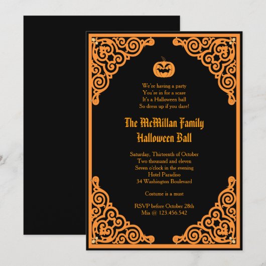 Gotische Halloween Bal Kostuum Party Uitnodiging (Voorkant / Achterkant)