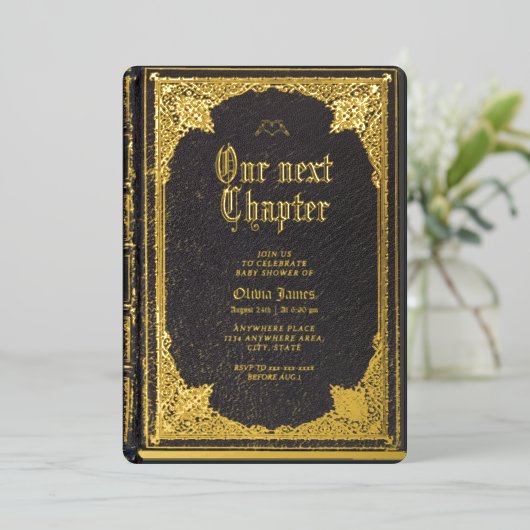 Gotische Halloween bibliotheek boek baby shower Folie Uitnodiging (Staand Voorkant)