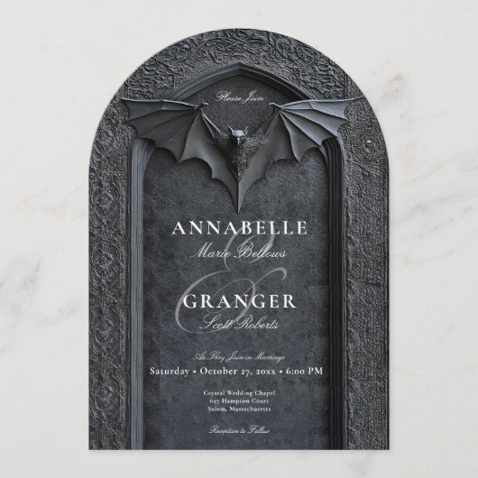 Gotische Halloween Black Bat Arch Tweezijdig Huwel Kaart (Voorkant)