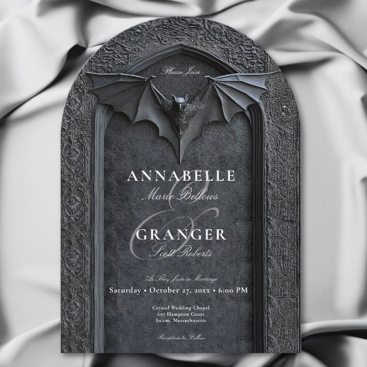 Gotische Halloween Black Bat & Arch Wedding Kaart