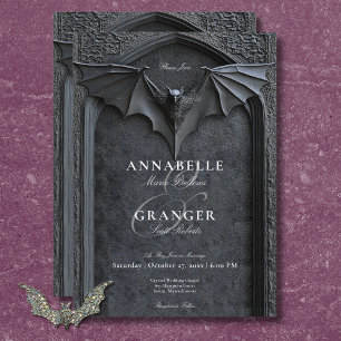 Gotische Halloween Black Bat & Arch Wedding Kaart