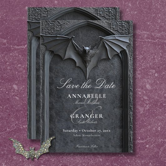 Gotische Halloween Black Bat & Arch Wedding Save The Date