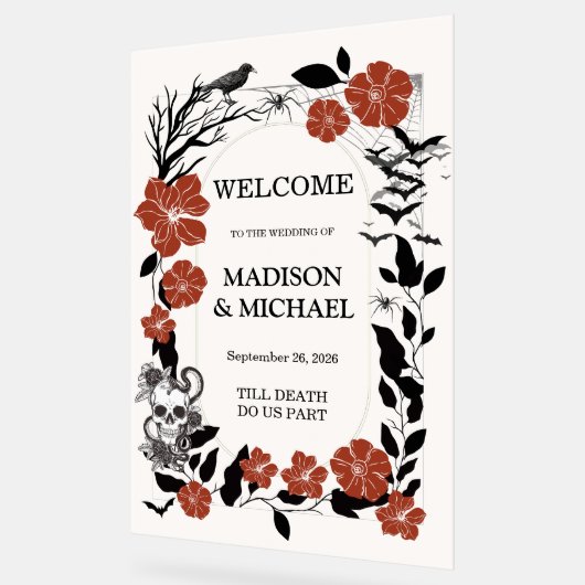 Gotische Halloween Black & Bourgondië Huwelijk Wel Acryl Bord (Hoek)