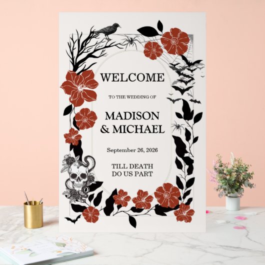 Gotische Halloween Black & Bourgondië Huwelijk Wel Acryl Bord (Huwelijk)