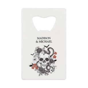 Gotische Halloween Black en Bourgondische bruiloft Creditkaart Flessenopener